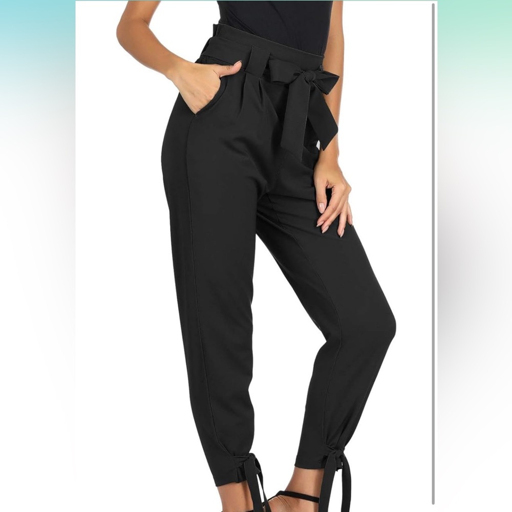 Women’s Paperbag Tie Waste Black High-Waisted Pants NEW NWT size M Grace Karin